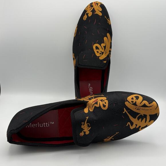 Merlutti Men’s Handmade Smoking Slipper Prom Wedding Shoes Gold Abstract Size 10 - Picture 14 of 16